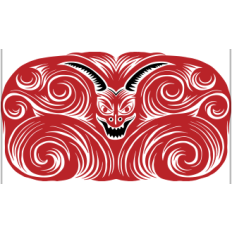 Fiery Horned Figure SVG with Swirling Red Patterns 