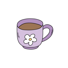 cute whimsical purple flower coffee mug sticker