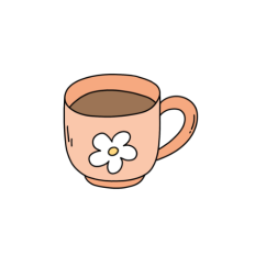 cute whimsical peach flower coffee mug sticker