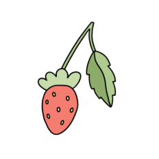 cute whimsical strawberry with leaf sticker