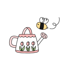 cute tulip gardening watering can with bee sticker