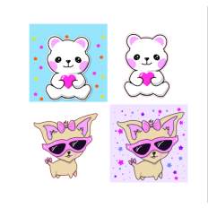 Kawaii Bear with Heart and Groovy Dog Sticker or Print and Cut