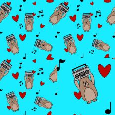 Bear Boom Box Music Hearts Cyan Pattern SVG