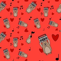 Red Valentine Boom Box Bears Music hearts Pattern SVG