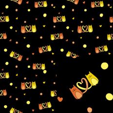 Orange Yellow Black Cats in Love Valentine Pattern