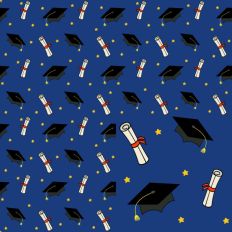 Blue Grad Cap and Diploma Graduation Pattern