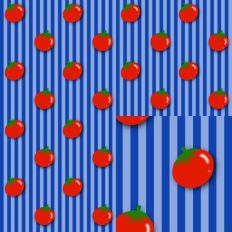 Blue Stripes with Tomatoes Seamless Pattern