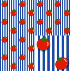 Blue and White Stripes with Tomatoes Pattern