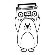 Boom Box Bear Coloring Page SVG