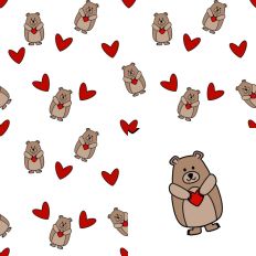 Valentine Bear Hearts Large White Seamless Pattern SVG