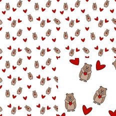 Brown Bear Valentine Hearts Small White Seamless Pattern SVG