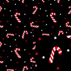 Candy Canes and Stars on Black Pattern