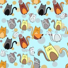 Hand Drawn Cats Polka Dot SVG Seamless Design