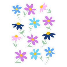 Pink and Blue Hand Drawn daisy Flower Stickers