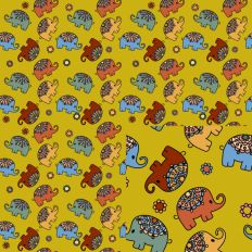 Olive Green Elephants and Flowers Pattern