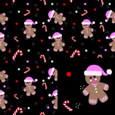 Gingerbread and Candy Canes Pattern-Black