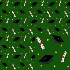 Graduation Cap and Diploma Green Printable Pattern
