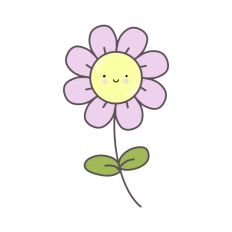 Hand Drawn SVG Kawaii Flower with Stem Print and Cut