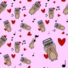 Boom Box Bear Music Hearts Seamless Printable Pattern SVG