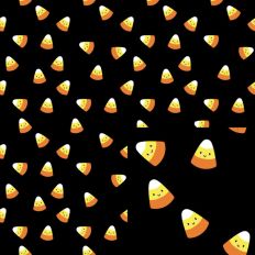 Kawaii Candy Corn on Black Seamless Pattern