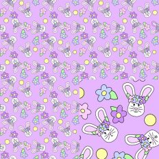 Easter Bunny Face and Flowers on Lavender Seamless Pattern