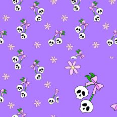 Purple Cherry Skulls and Flowers Seamless Pattern