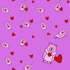 Pink Bear and Hearts Hot Pink Valentine Pattern