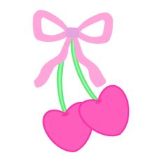 Pink Heart Cherries Bow Print and Cut SVG