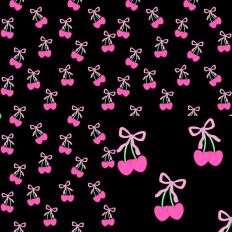 Black Pink Cherries and Bows Seamless 