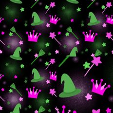 Pink Crown and Green Witch Hat Seamless Printable Pattern