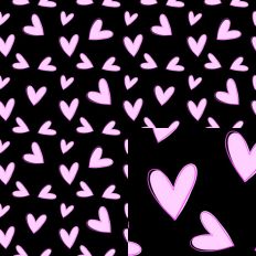 Outlined Pink Hearts on Black Pattern