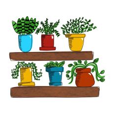 Plants on Shelves Hand Drawn SVG Art Print and Cut