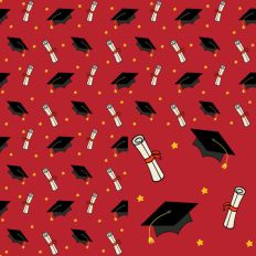 Grad Caps and Diplomas Red Graduation Seamless Printable Pattern