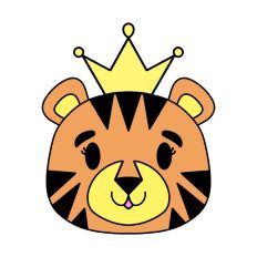 Cute Royal Tiger Face Print and Cut Design