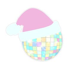 Disco Ball with Pink Santa Hat 