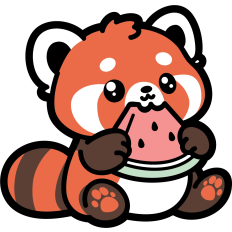 cute red panda eating watermelon