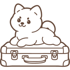 cute shiba inu puppy on a suitcase outline