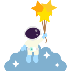 astronaut with star balloons