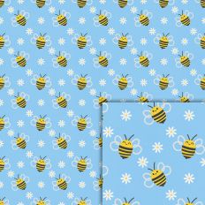 bee flowers blue pattern