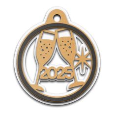 champagne toast 2025 circle ornament tag