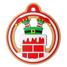 christmas elf chimney circle ornament tag