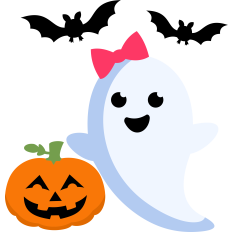 ghost girl pumpkin and bats