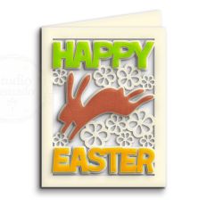 happy easter bunny hop and flowers card