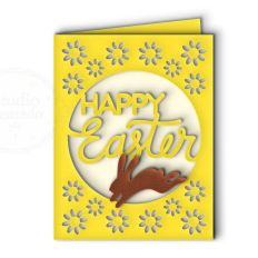 happy easter rabbit and flowers card