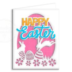 happy easter rabbits and flowers card