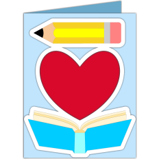 pencil and book heart card