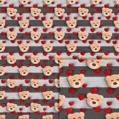 teddy hearts stripes pattern