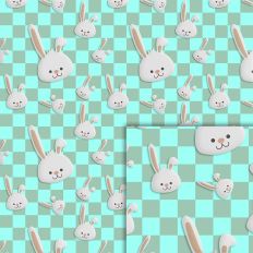 turquoise bunnies squares pattern