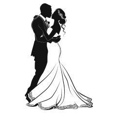 Silhouette of bride and groom holding each other
