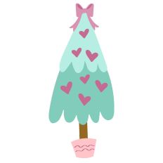 Whimsical Christmas Tree with Bow and Hearts